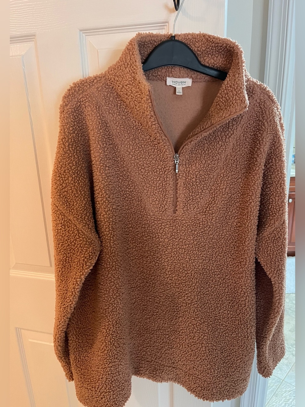 Haven Well Within Women's Cozy Half-Zip Sherpa Pullover - Brown/Tan